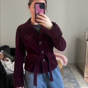 LOFT Burgundy Velvet Belted Utility Jacket